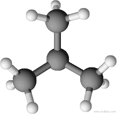 Kugelstabmodell von 2-Methyl-Propan bzw. Isobutan